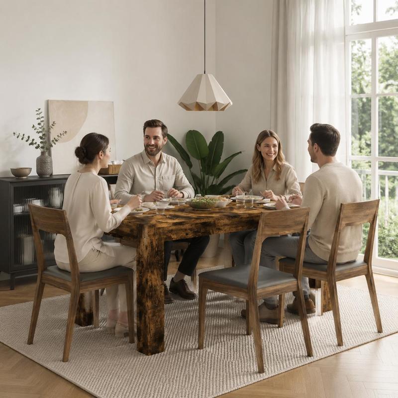Image of 140cm Smoked Oak Dining Table, Sturdy Solid Wood Construction, Modern For Kitchen And Living Room