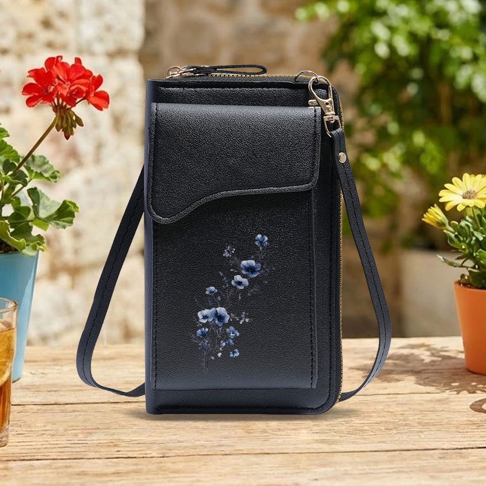 TEMU Women' Blue Floral Pattern Shoulder Bag, Fashionable And Versatile Small Crossbody Purse, Phone Pouch, Vertical Mini Coin Purse
