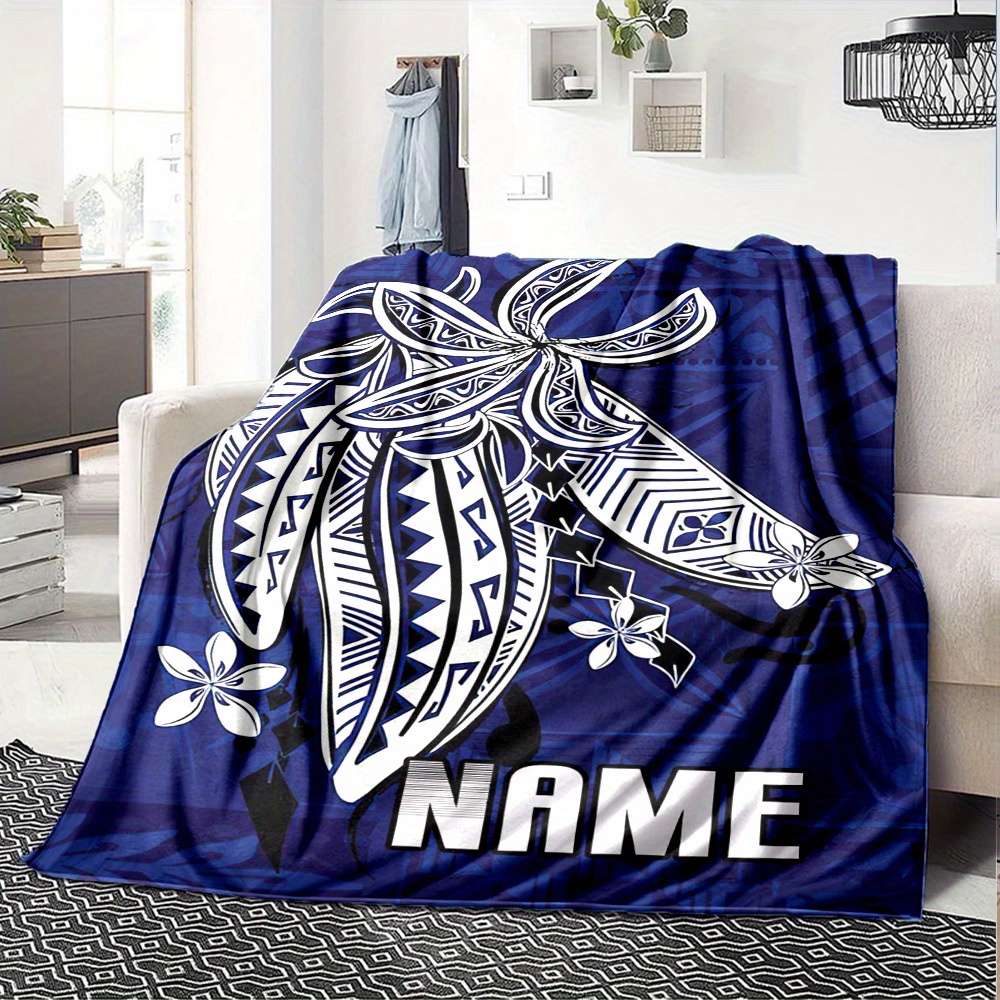 TEMU 1pc A Polynesian Plumeria Tattoo Design Blanket That Personalized - Cozy, Soft, Lightweight, Suitable For , And Versatile For Picnics, Sofas,