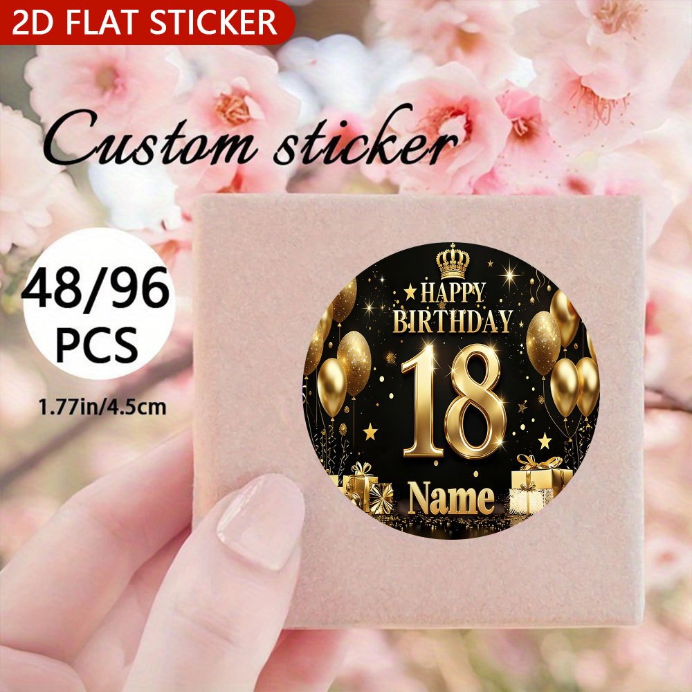 TEMU Custom 2d Flat Round Stickers- 48/96pcs Personalized Custom Name Happy Birthday Round Stickers, Suitable For Paper Labels On Gifts, Envelopes,