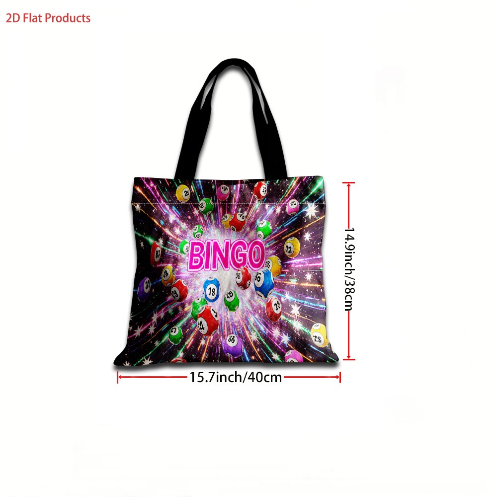TEMU 2d Flat Products, 1pc Colorful Bingo Game With Neon Lights Durable Shopping Bag Suitable For Daily Commuting, Traveling And Shopping, Reusable
