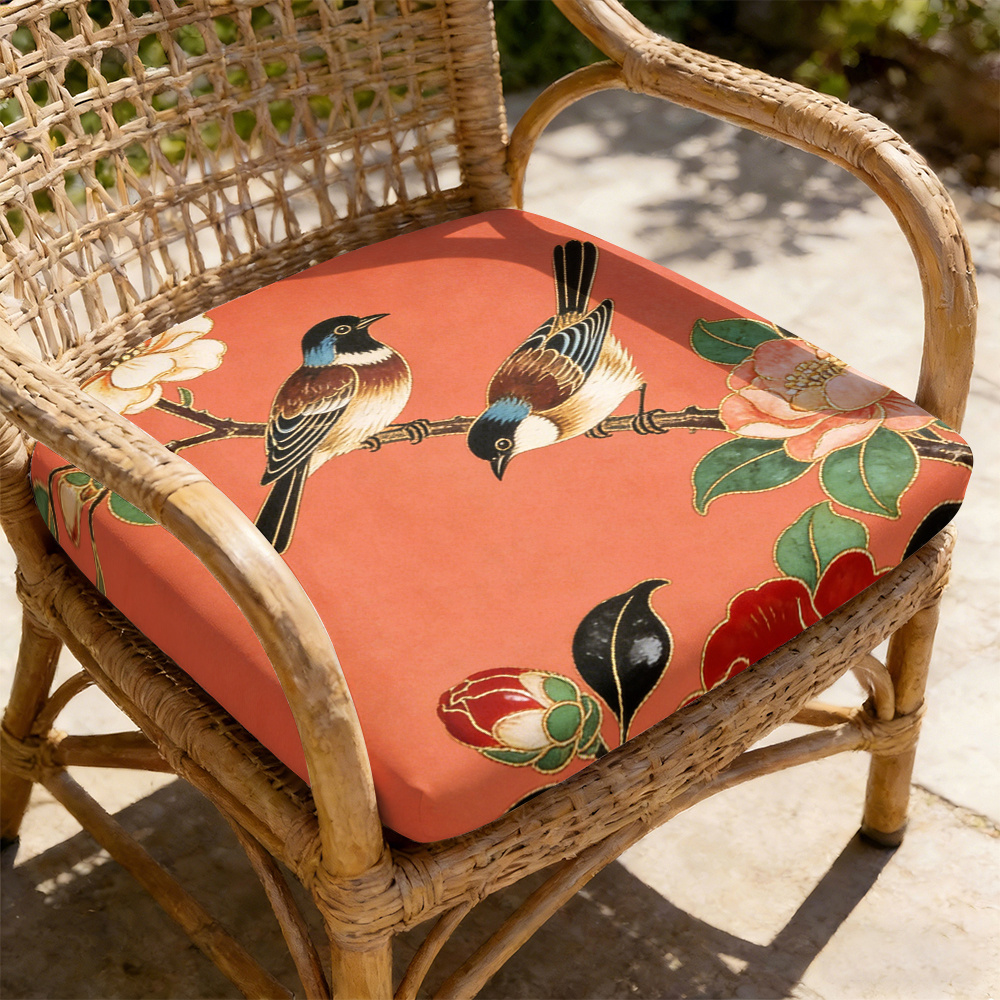 1pc New Chinese-Style Meticulous Flower-And-Bird Paintings Pattern Leisure Seat Cushions, Indoor And Outdoor Seat Cushions, Back Cushions, Size 19.7 X 17.7 X 1.57 Inches, Suitable for Garden Chairs