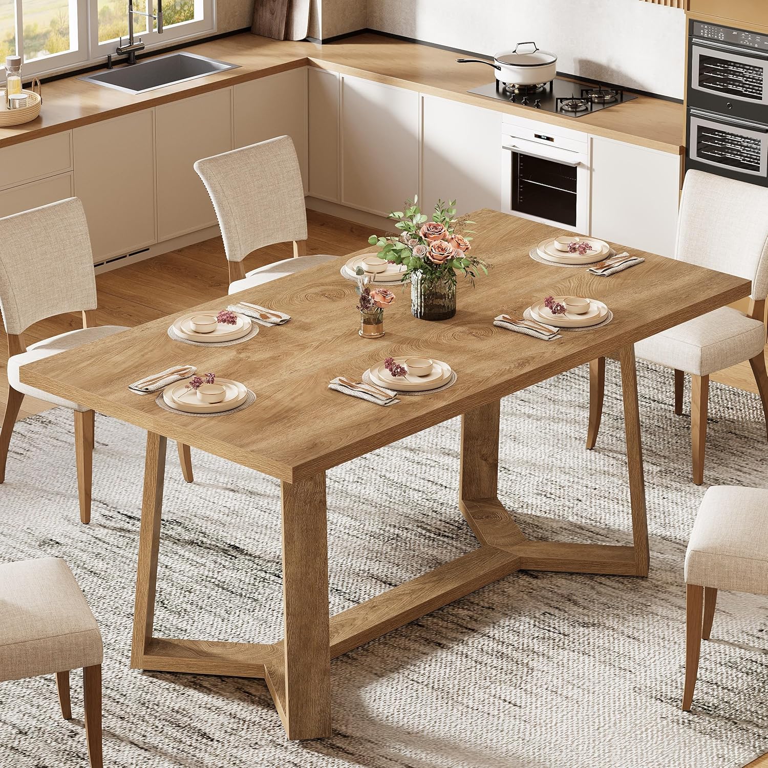 Farmhouse Dining Table For 4, 47-inch Rectangle Wooden Kitchen Table With Sturdy Tapered Legs For Living Room, Kitchen, Dining Room ()