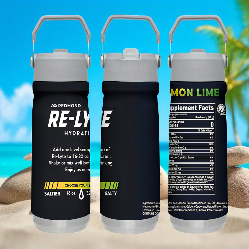 1pc 22oz Lemon Lime Re-Lyte Hydration Electrolyte Powder Supplement | Stainless Steel Water Cup with Salt Options for Tumbler - Perfect for Outdoor Fitness, Camping, and Office Use
