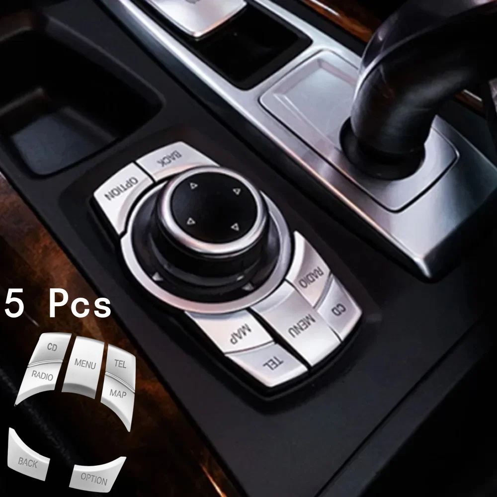 Image of 5pcs Multimedia Button Sticker For Car Center Console, Additions For Car Button Decoration Cover, Suitable For 3 X5 X6 E70 E71 E90 E60 E84 E89 Z4 X1