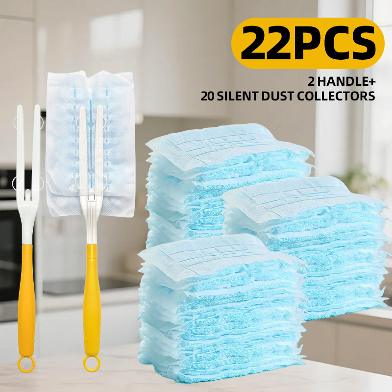 TEMU 21/22pcs Têtes de jetables antistatiques, brosses à poussière électrostatiques avec manches, entretien de , nettoyage du verre, brosse de