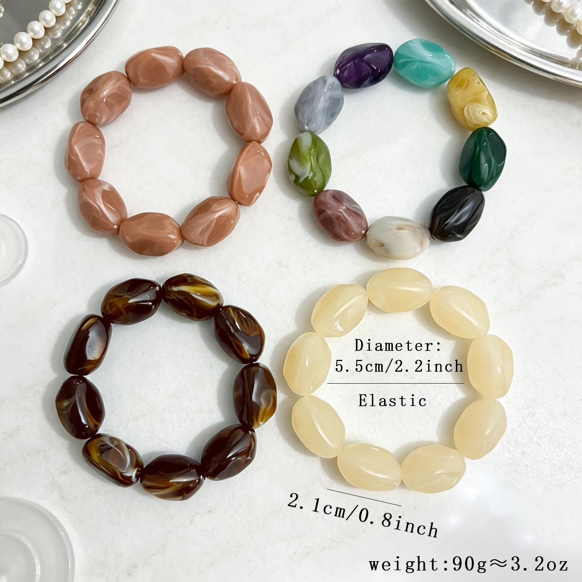4pc Earth-Toned Irregular Flat Bead Bracelet Set