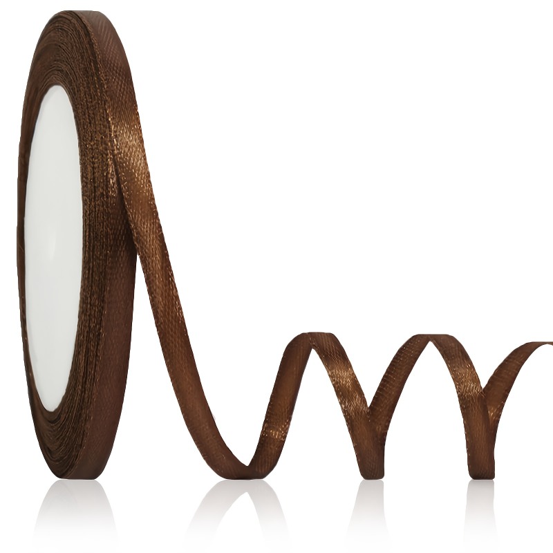 Image of 1 Roll Of Brown Ribbon, 1/4 Inch Wide, Solid Color Satin Ribbon With Fabric, Length 25 Yards, Suitable For Gift Wrapping Or Decorations For Weddings And Birthday Parties, Brown, 1/4 Inch X 25 Yards