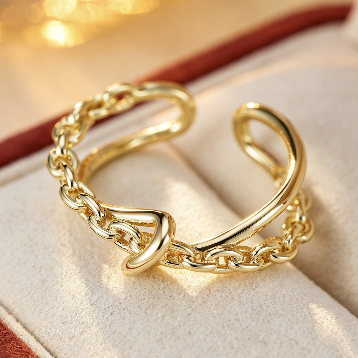 Women's Knot Chain Open Ring, Minimalist Fashion