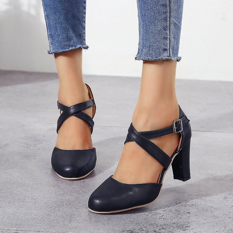 Image of 2026 Fashionable Versatile Minimalist Stylish Shoes For Women, Retro Cross-laced Block Heel High Heels, Round Toe Hollow Single Shoes, Commuting Versatile Mary Jane Shoes, Women Shoes