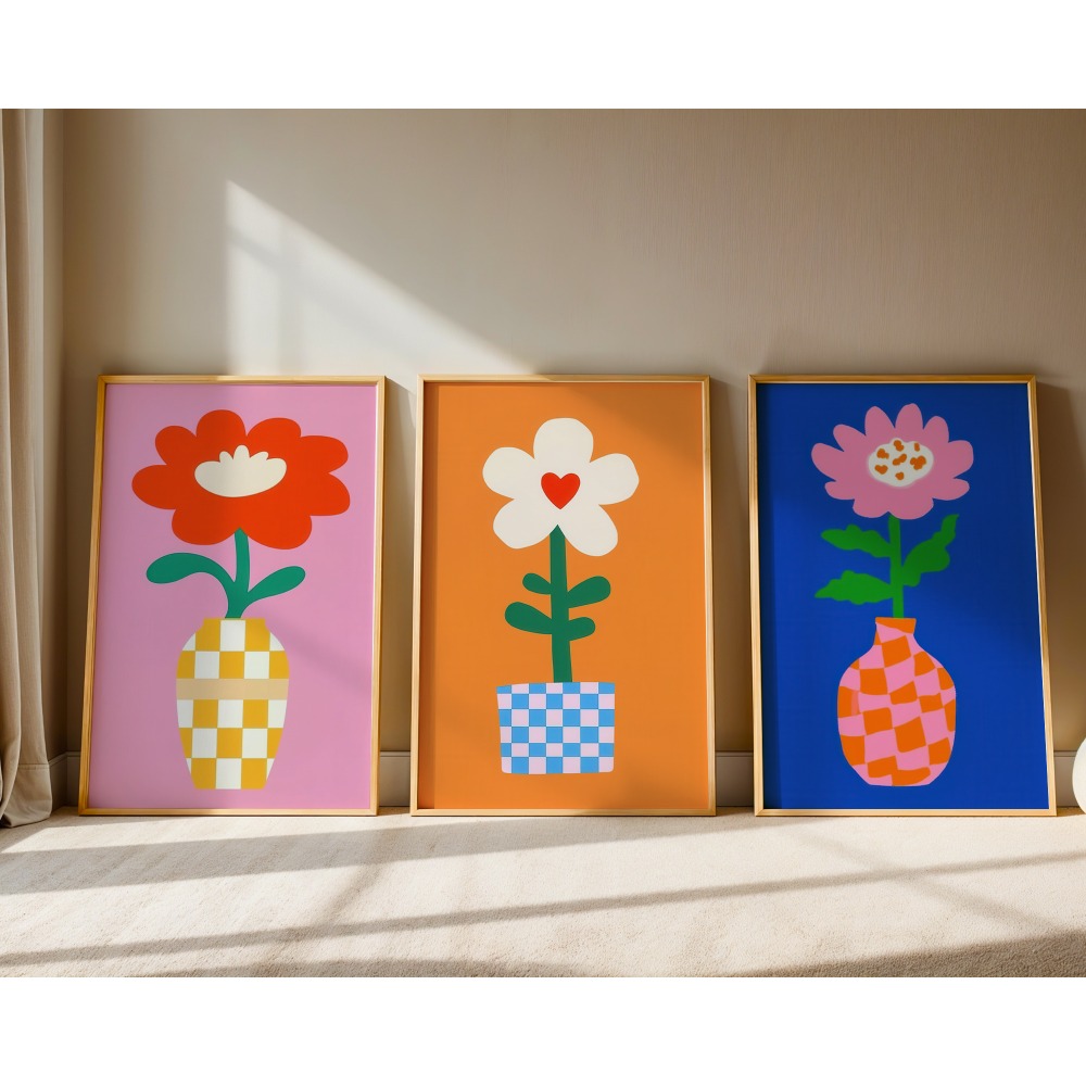 TEMU 3pcs Set, Wall Art, Botanical Poster, Abstract Floral Canvas Painting, Dopamine Odd Shaped Vase Print, Living Room Decor, Bedroom Aesthetic