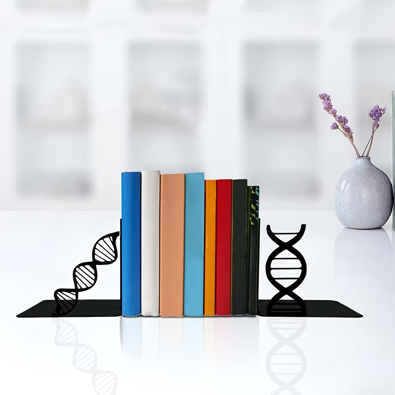 TEMU 1 Pair/2 - Metal Bookend Decor - Stylish Decorative Bookshelf - Dna Biology Book Stand - Durable Home And Office Storage - Book Support - Study