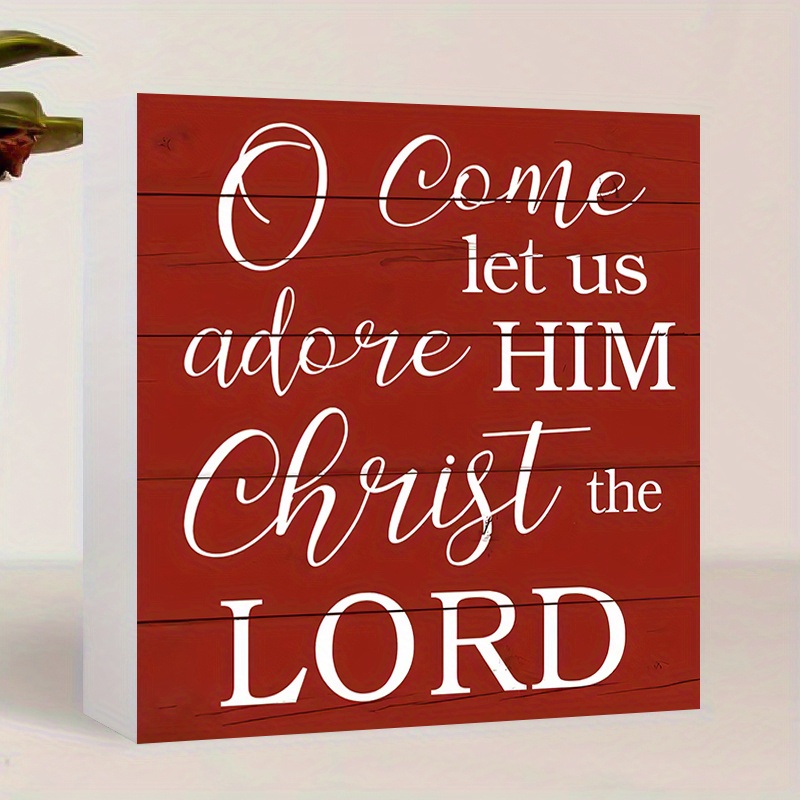 

Rustic Farmhouse Christmas Table Sign - 'o Come Him' Inspirational Quote, Pvc Holiday Decor, Perfect Gift, 3.96x3.96 Inch