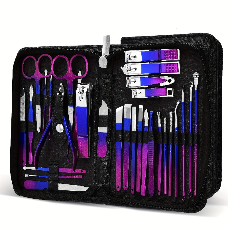 

Blue And Red Gradient Nail Clipper Set - Stainless Steel Nail Kit With Nail Clippers, Scissors And Cuticles - With Storage Box