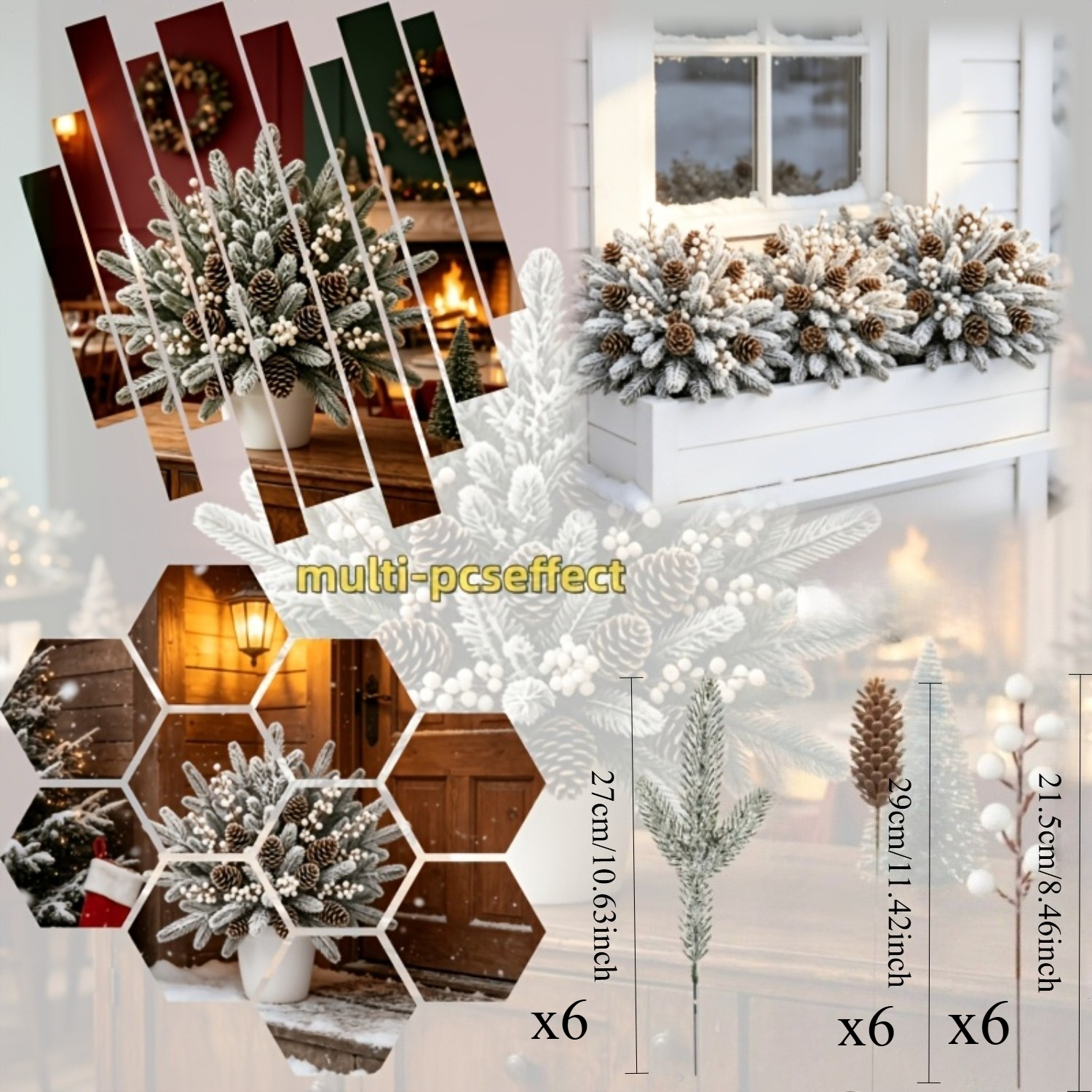 TEMU 18pcs Artificial Flower Bouquet Cedar Branches, Pinecones, And White Berries, Delicate Snow-covered A Realistic Winter Atmosphere, Layered And