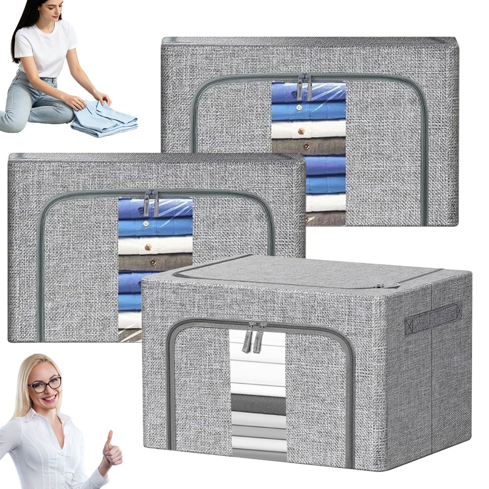 Image of 3pcs 100l Foldable Storage Box With Zipper And Transparent Window For Storing Clothes, Bedding, Wardrobes, Wardrobes And , Under-bed Storage