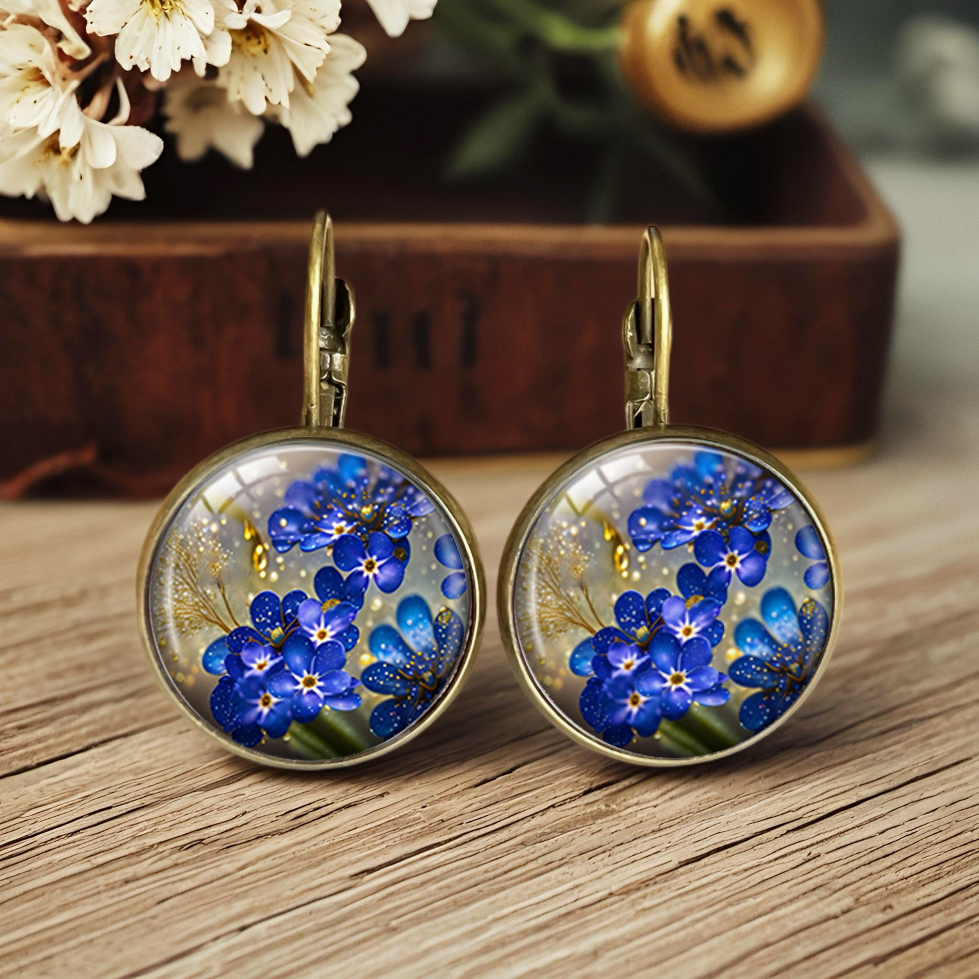 TEMU 1 Paire de Boucles d'Oreilles en Verre Myosotis Bleu - Revêtement, Adaptées , aux Fêtes, aux Cadeaux, pour Oreilles Percées, Mode Toutes