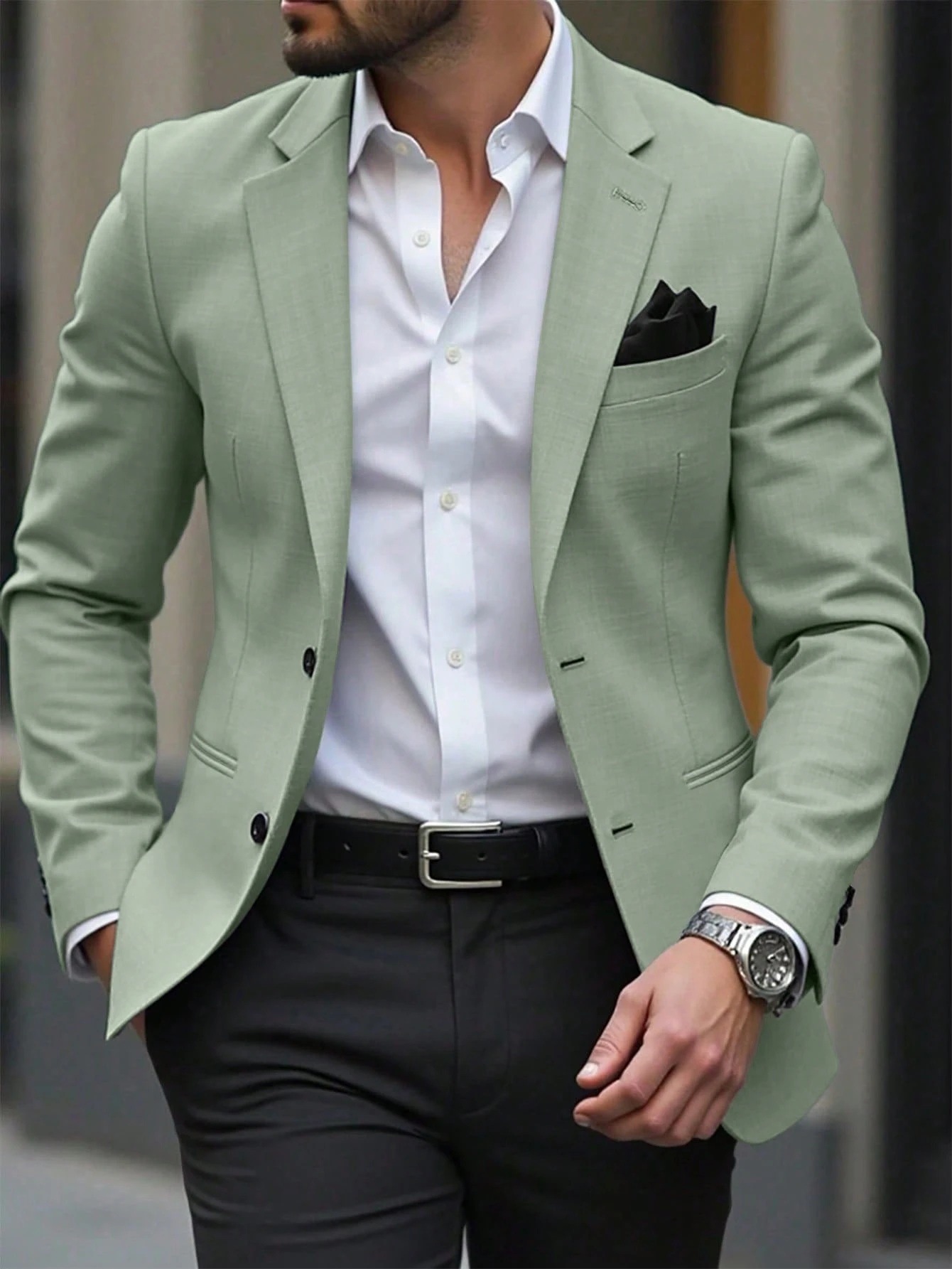 item picture mens light business   sage green tailored   fit jacket with   cut versatile wear for work weddings parties  