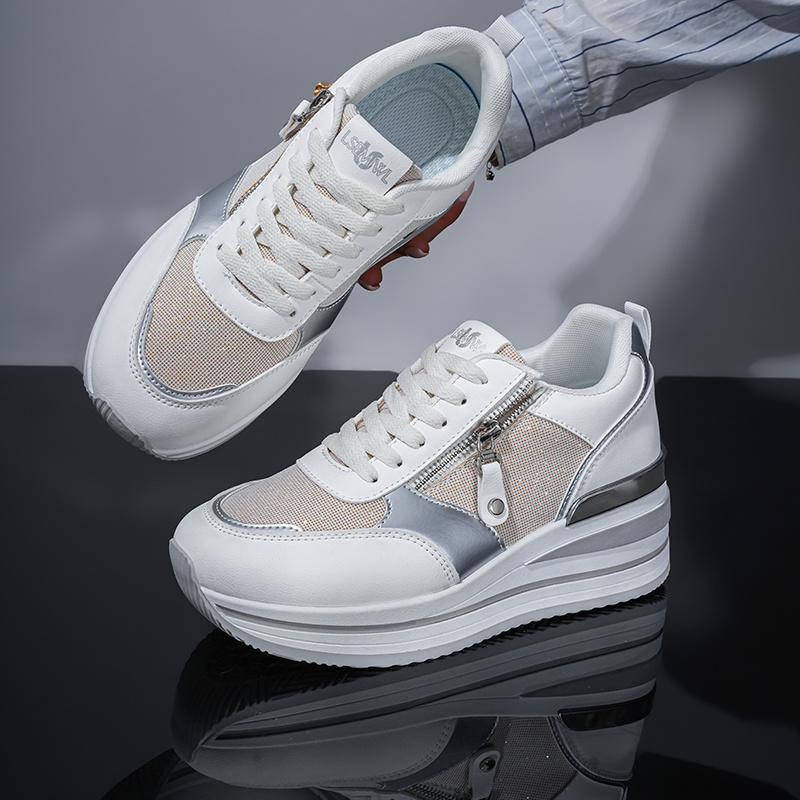 TEMU Scarpe con platform e inserti lucidi, nuovo 2026, sneakers con zip laterale per aumentare l'altezza, scarpe casual sportive versatili i , stile