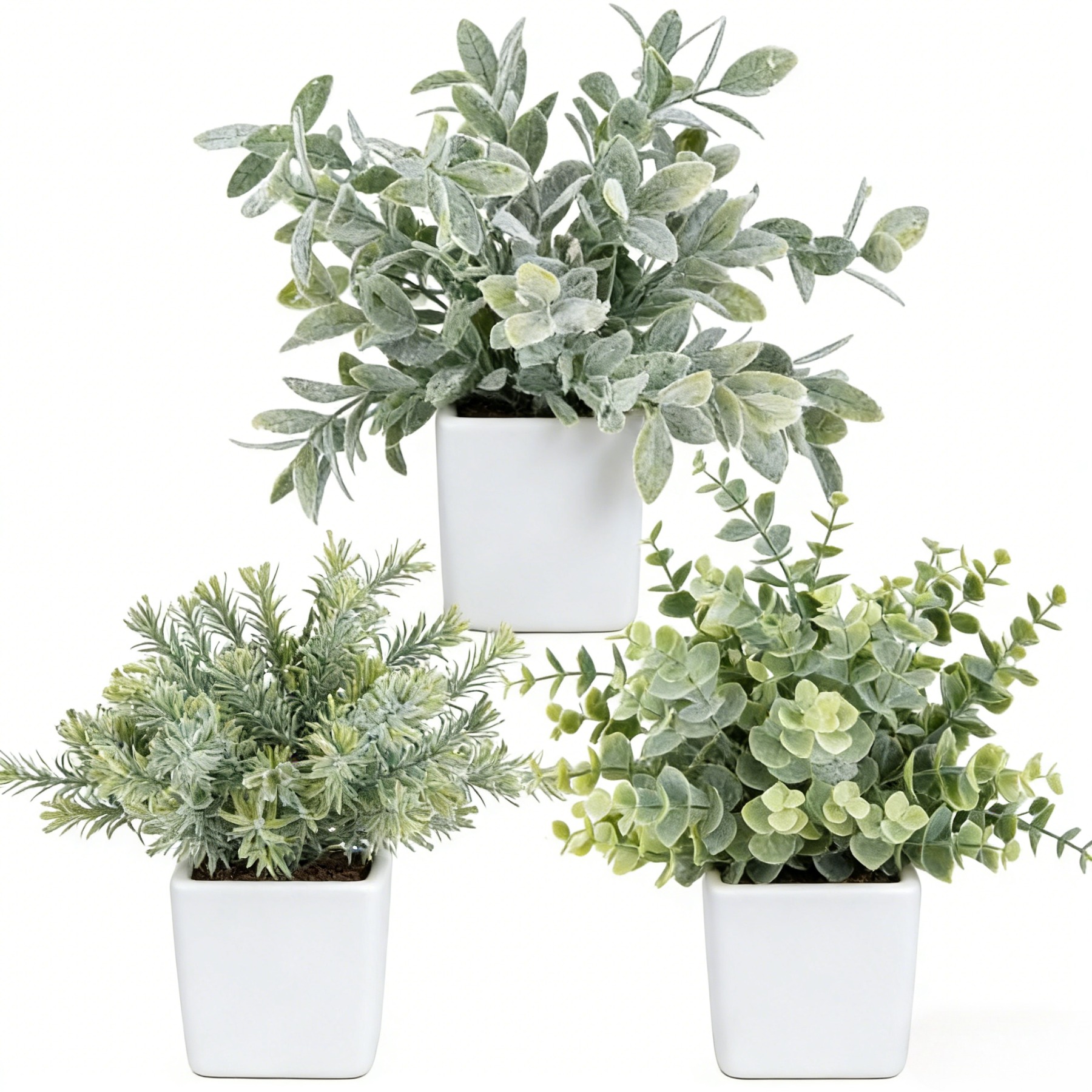 Image of 3 Bundles Of Rosemary Boxwood Climbing Dragon Potted Fake Plants Artificial Eucalyptus Plants Are Suitable For Easter, 's Day, Valentine's Day, Housewarming