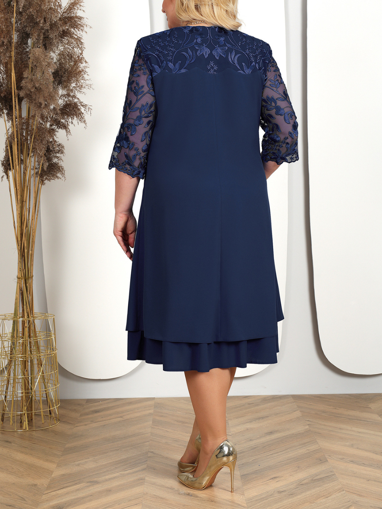 robe midi en chiffon brodé taille bleue manches Temu France