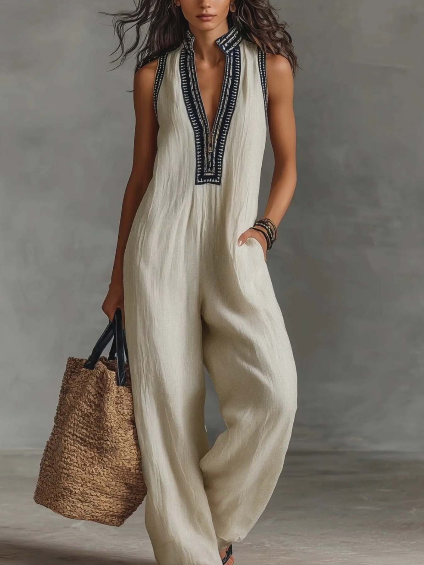 Women Jumpsuits Sleeveless V Neck Elegant Dressy Casual One