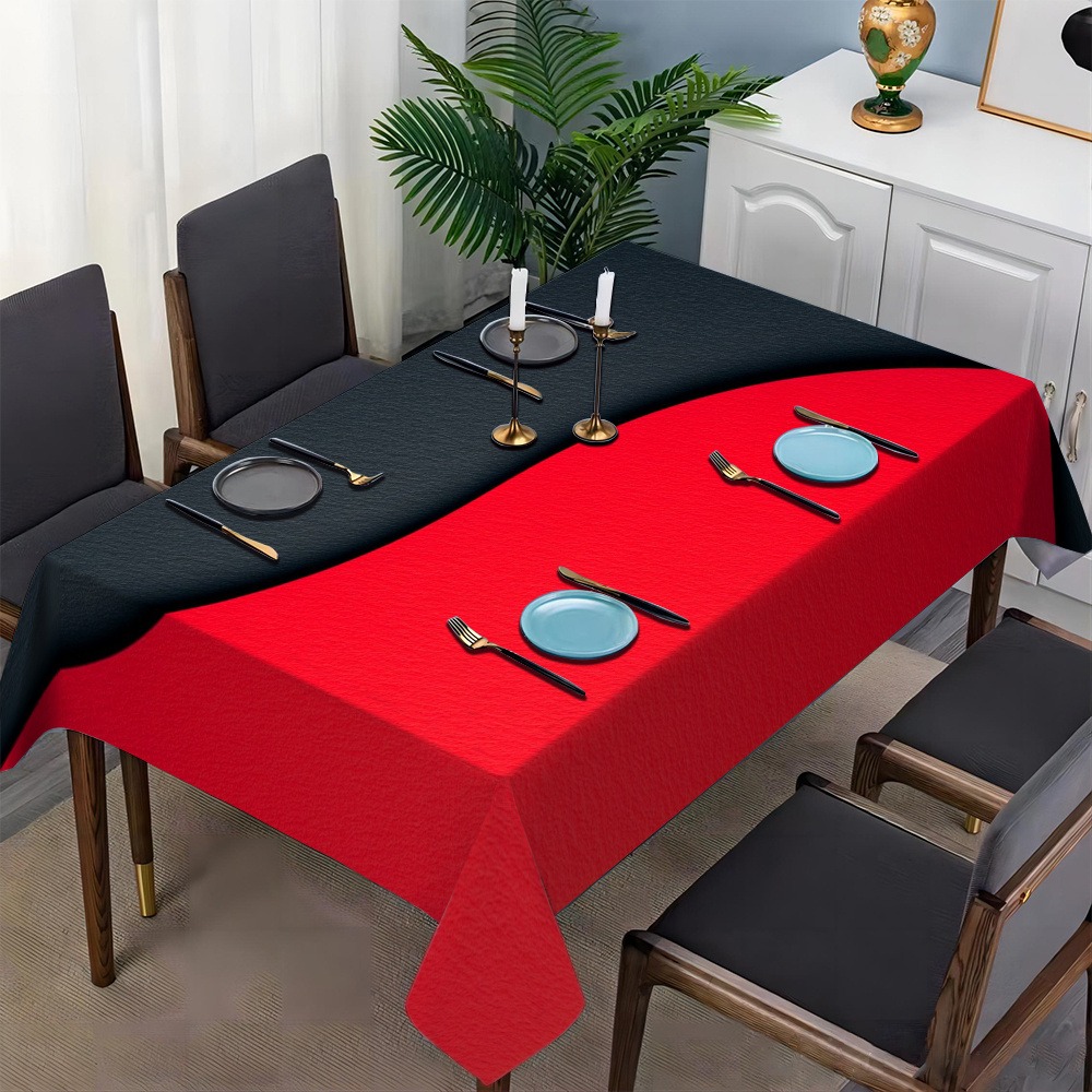 TEMU 1pc Minimalist Creative Printed Tablecloth, Red And Black Pattern, Perfect For Parties, Festivals, Picnics, Camping, And Modern Dining Decor,