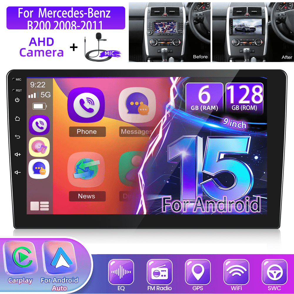 Image of [8core 6g+128g] 15 Car Radio For A/ W169 W245 B200 W639 Viano W906 Sprinter Carplay Car, 9 Inch Radio With Bt Wifi Gps Swc Fm/ Rds Reversing Camera Mic
