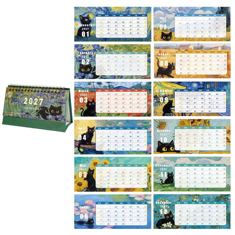 TEMU Calendrier de 2027, peinture Iris et , calendrier de bureau portable mini format avec pages quotidiennes et mensuelles, pour bureau et maison,