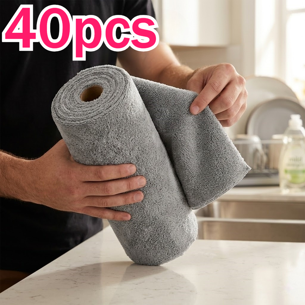 TEMU 40-count Extra-large, Thickened Microfiber Cleaning Cloths, Highly Absorbent And Wiping Cloths, Reusable Disposable Towels, Suitable For Home,