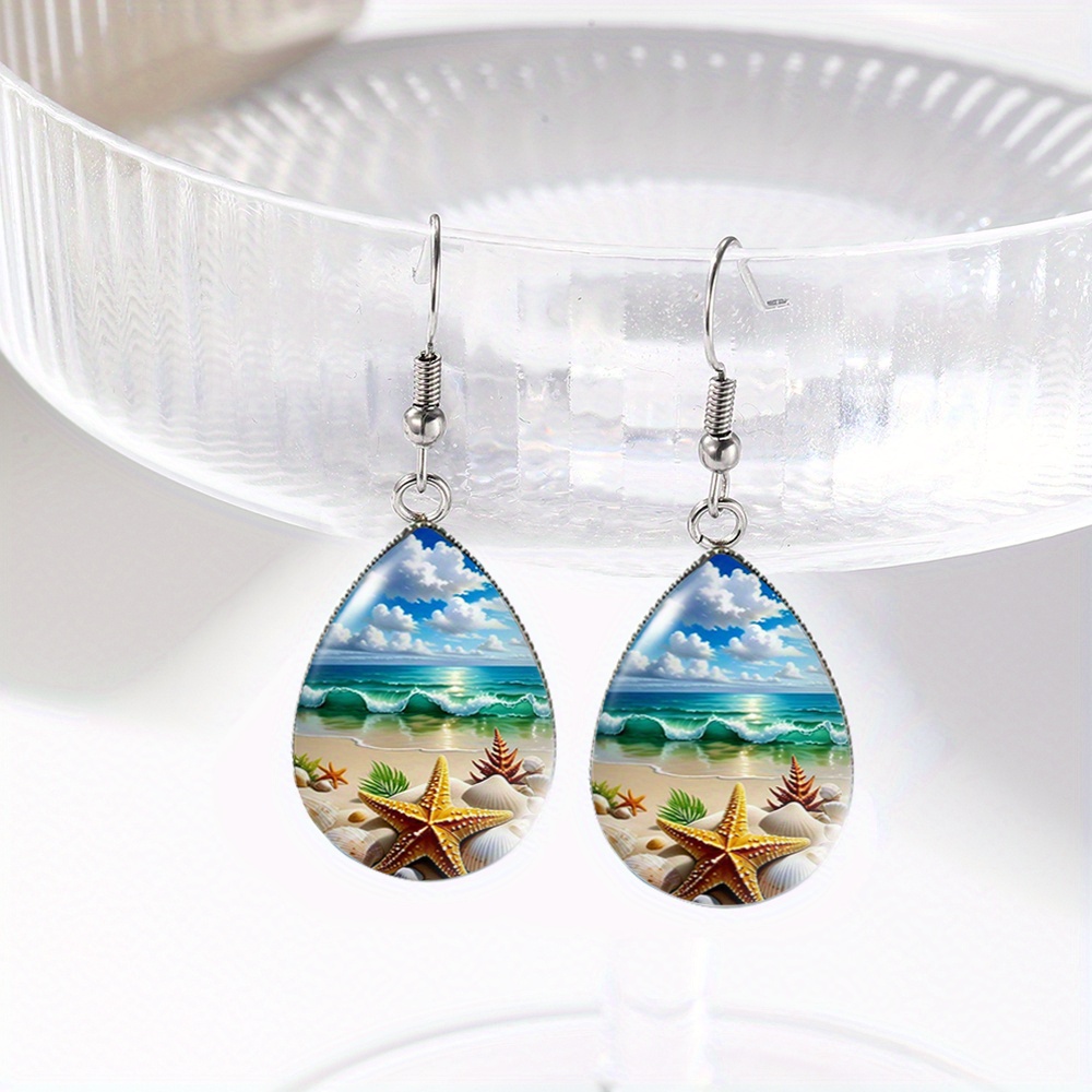 TEMU 1 Pair Of And Sea Drop Earrings Handmade Glass Pendant Jewelry
