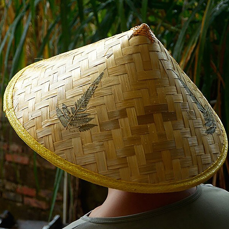 Handmade Bamboo Rattan Fisherman Hat - Traditional Chinese Style, Green Straw Sunshade with Braided Design, Ideal for Fishing &  , Bamboo Fiber Material, Sun Protection Hat|Traditional Hat Desig urable Headgear