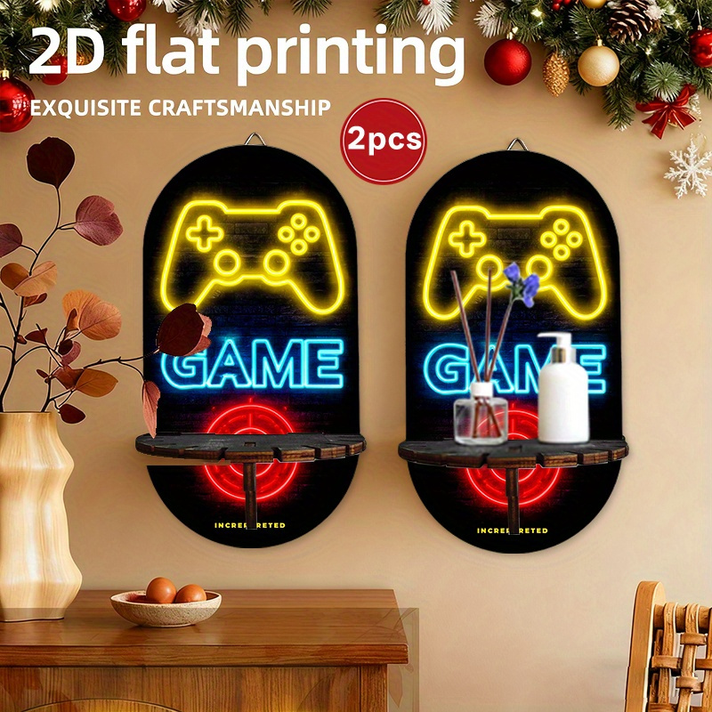 TEMU Lot de 2 Présentoirs 2D HD Imprimés à Plat en de Cristal pour Décoration de Fêtes, Étagère Murale Décorative sur le Thème du Jeu, Support de