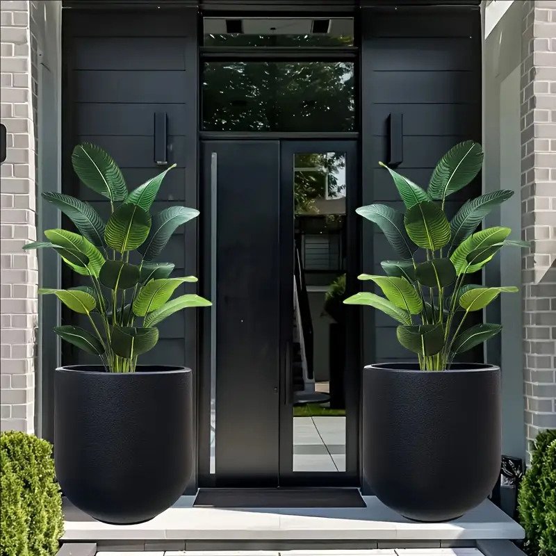 1 Nordic Modern Thickened Resin Large Flower Pot with Straight Round Design, All-Weather Lightweight and Durable Wine Glass Style, Smooth Surface with Drainage Hole, Suitable for Indoor/Outdoor Artificial Plants and Greenery | Perfect for Living Room
