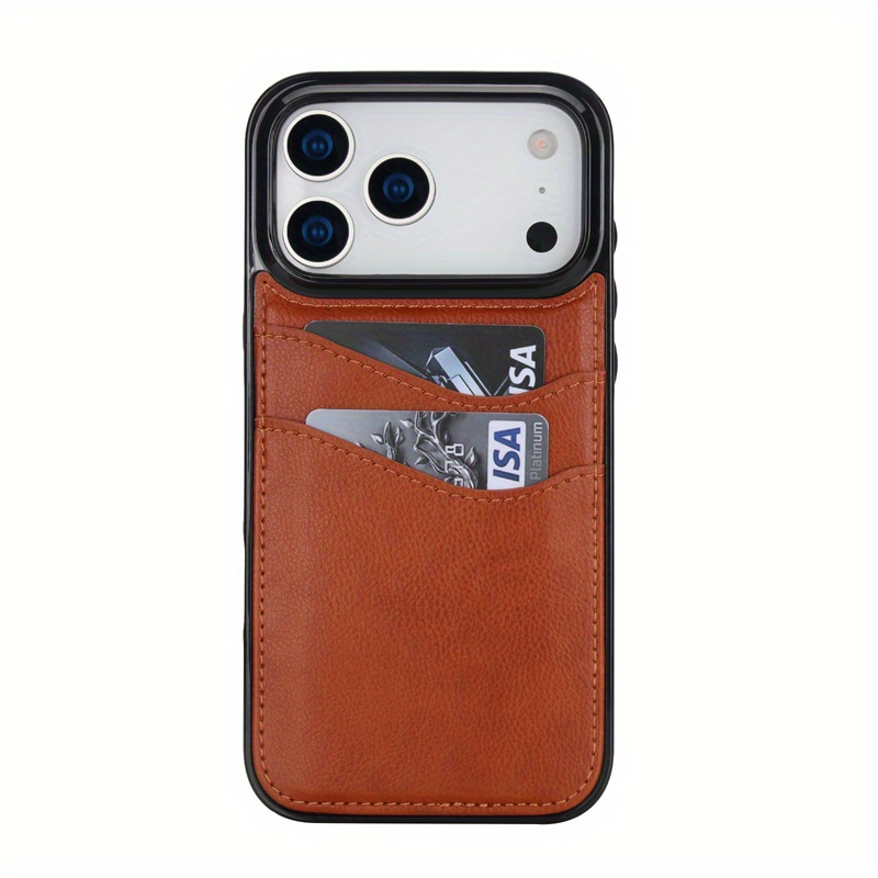 TEMU Creative Card Slot Leather Texture Phone Case For Iphone 17 Air, 17 Pro Max, 16e, 15, 14, 13, 12, 11, Xr, Xs Max, 8, 7 Plus - Anti-drop