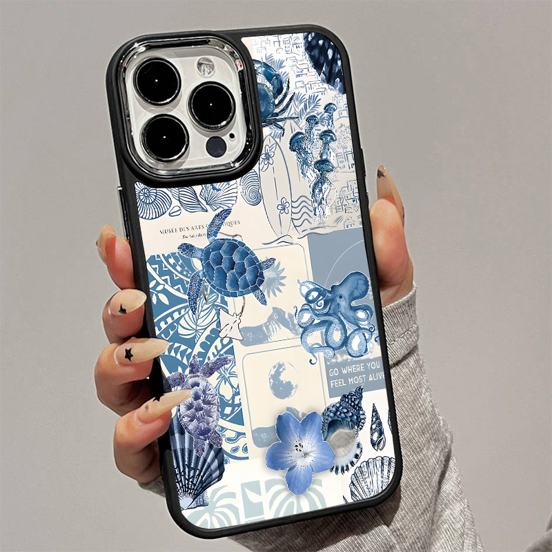 TEMU Turtle And Crab Collage Pattern Personalized Phone Case For Iphone Models 16/16pro/16promax/16plus/15/15plus/15pro/15promax,