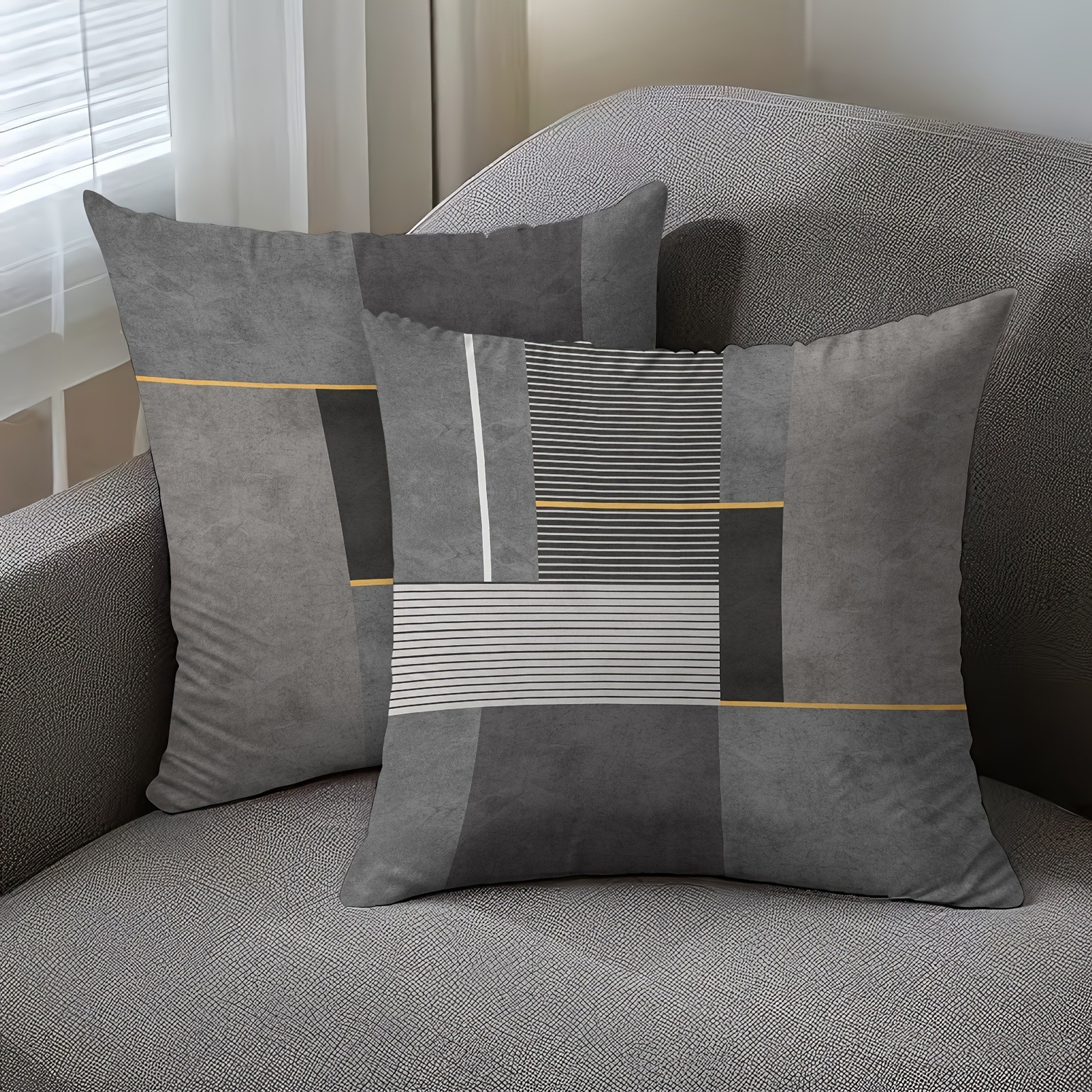 

2pcs Modern Geometric Throw Pillow Covers - Soft Polyester, Zippered, Hand Washable - Living Room & Bedroom Decor (inserts Not Included)