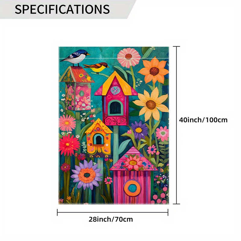 TEMU 1pièce Drapeau de jardin de printemps, 28x40 pouces, drapeau décoratif double face en polyester avec design de , fleur, papillon, oiseau rouge,