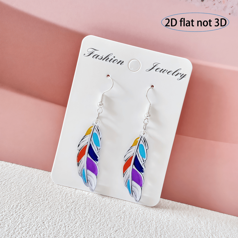 Image of 2d Flat - Vibrant 2d Flat Feather Pendant Earrings Are Perfect For Contemporary Fashion, Bohemian Looks, Everyday Wear, Or Different Festive Events