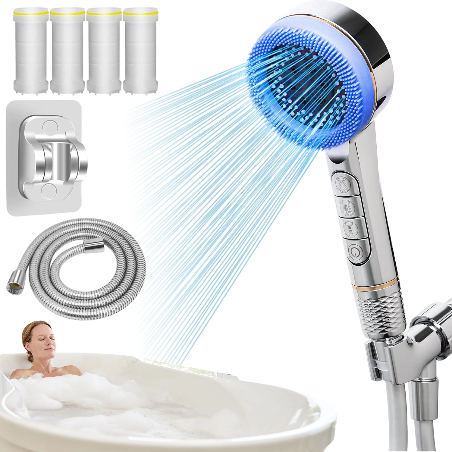 Image of Bathroom Shower Head With Triple Filtration, 4 Adjustable Spray , Large And Massage Head, Water Saving For Home Bathroom, Relaxing And Comfortable Shower Experience. For Shower Use For Shower Use