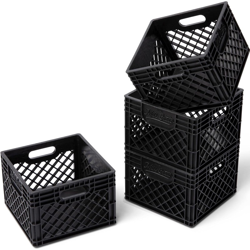 3-Pack 42 L Plastic Storage Collapsible Crate, Folding Plastic Stackable Utility Crate