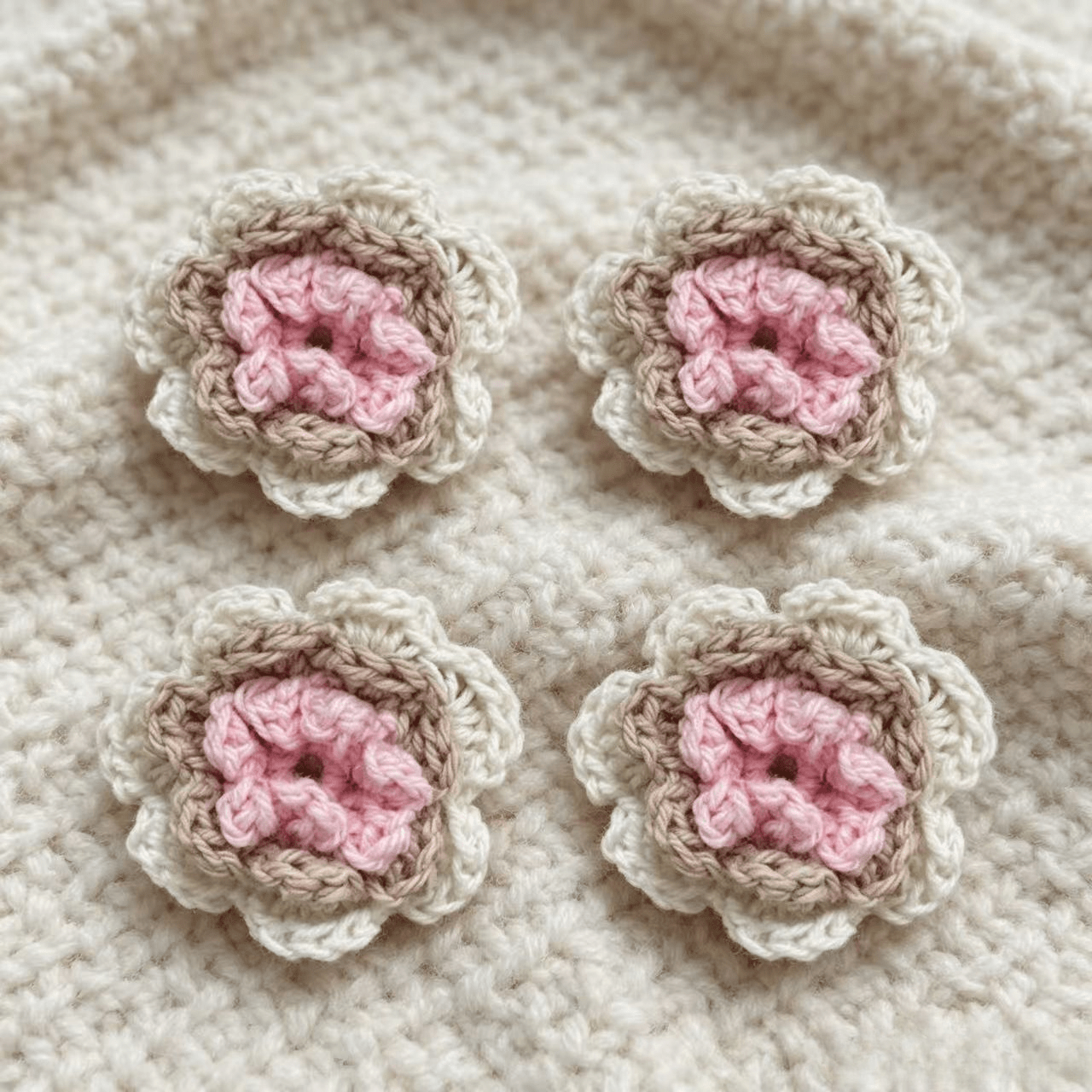 TEMU 4pcs Fleurs au crochet douces faites à , appliques de pétales à crocheter à , vêtements et accessoires créatifs