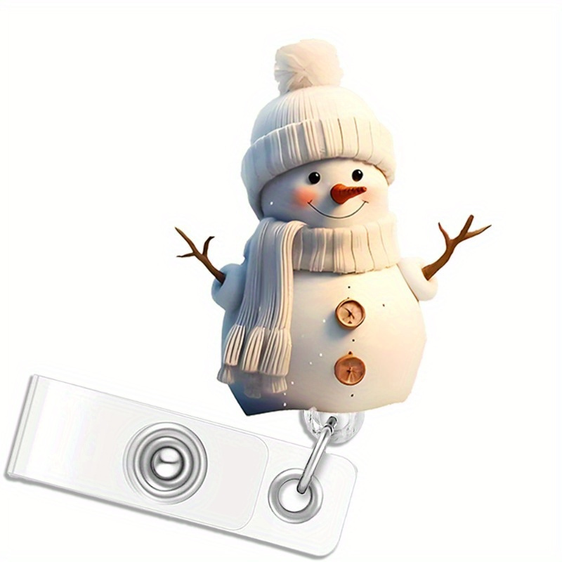2d 1 Cute Christmas Badge Reel, Christmas Snowman Badge Holder, Retractable Badge Reel Clip, Id Tag Clip, Christmas Gift, Suitable For Nurses, Doctors, Students, Teachers Office
