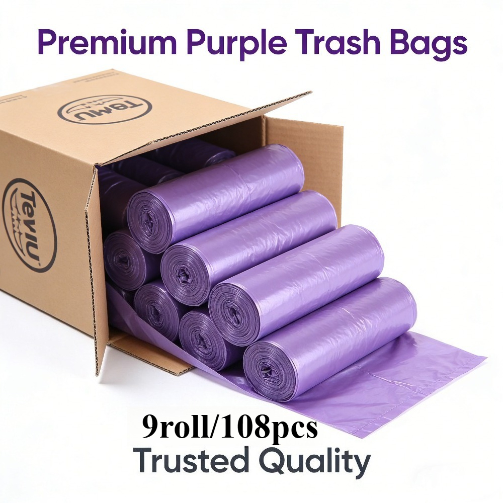 9 rolls of 108 purple leak proof trash bags suitable for home kitchen office and outdoor cleaning multipurpose disposable bags suitable for home kitchen   outdoor and bathroom use green office supplies plastic construction