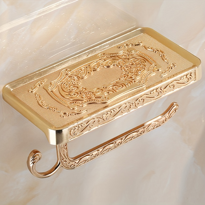 Image of Golden Pattern Tissue Holder, Artistic Bathroom Nail-free Storage, Bid Farewell To Clutter, Exquisite Home Decoration