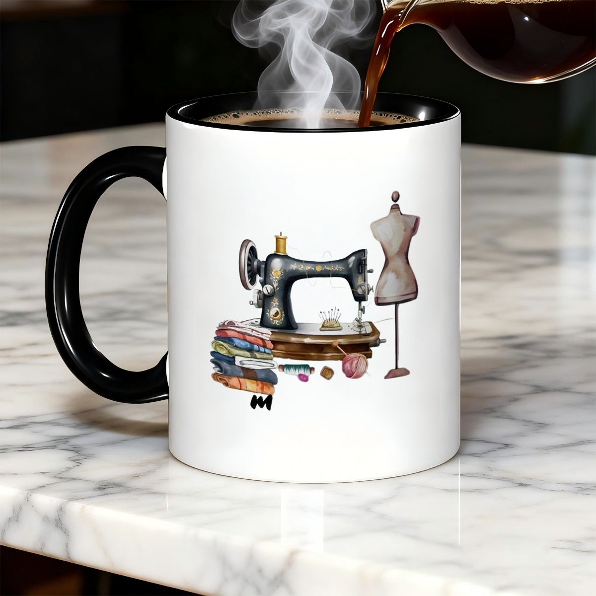 item picture sewing machine print mug creative   cup with dress form needle motif   office home use 15oz ceramic tea cup with comfortable handle ideal gift for tailors  
