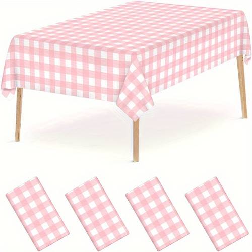 Artikelbild 4er- karierte tischdecken, dekoration für abschlussfeier, rechteckige tischdecke, 137cm x 274cm einweg-kunststofftischtuch, für partys, abschlussfeierzubehör, hochzeit, feiertags-picknick im freien