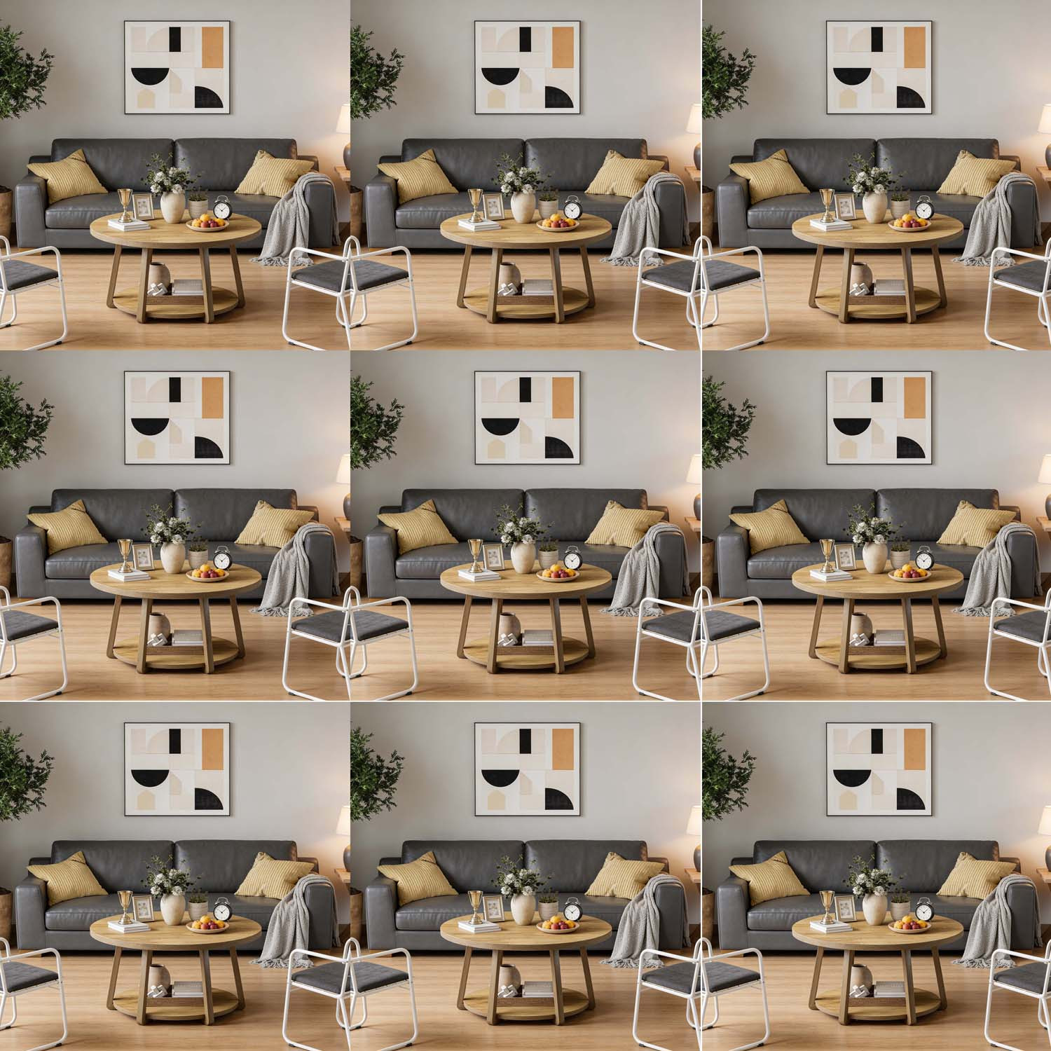 Image of 2-tier Round Coffee Table With Storage, Wooden Legs Center Table, Dia. X 19.6 H Inches, Easy Assembly For Living Room Bedroom