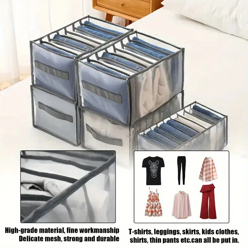 3pcs Premium Fabric Wardrobe Storage Boxes - with Handles, Foldable Drawer Organizer, Transparent Mesh Design, Space-Saving Clothing Storage System, Suitable for Shirts, Pants, Underwear, Socks - Lightweight and Easy to Use, Grey, Lightweight