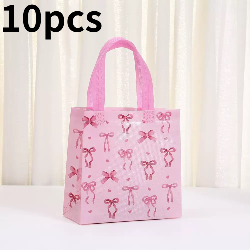 TEMU Gift For Her/him 10pcs Pink Bow Theme Party Gift Bags, Non-woven Fabric With Sweet , Perfect For Birthday, Weddings, Girls' Parties, Afternoon